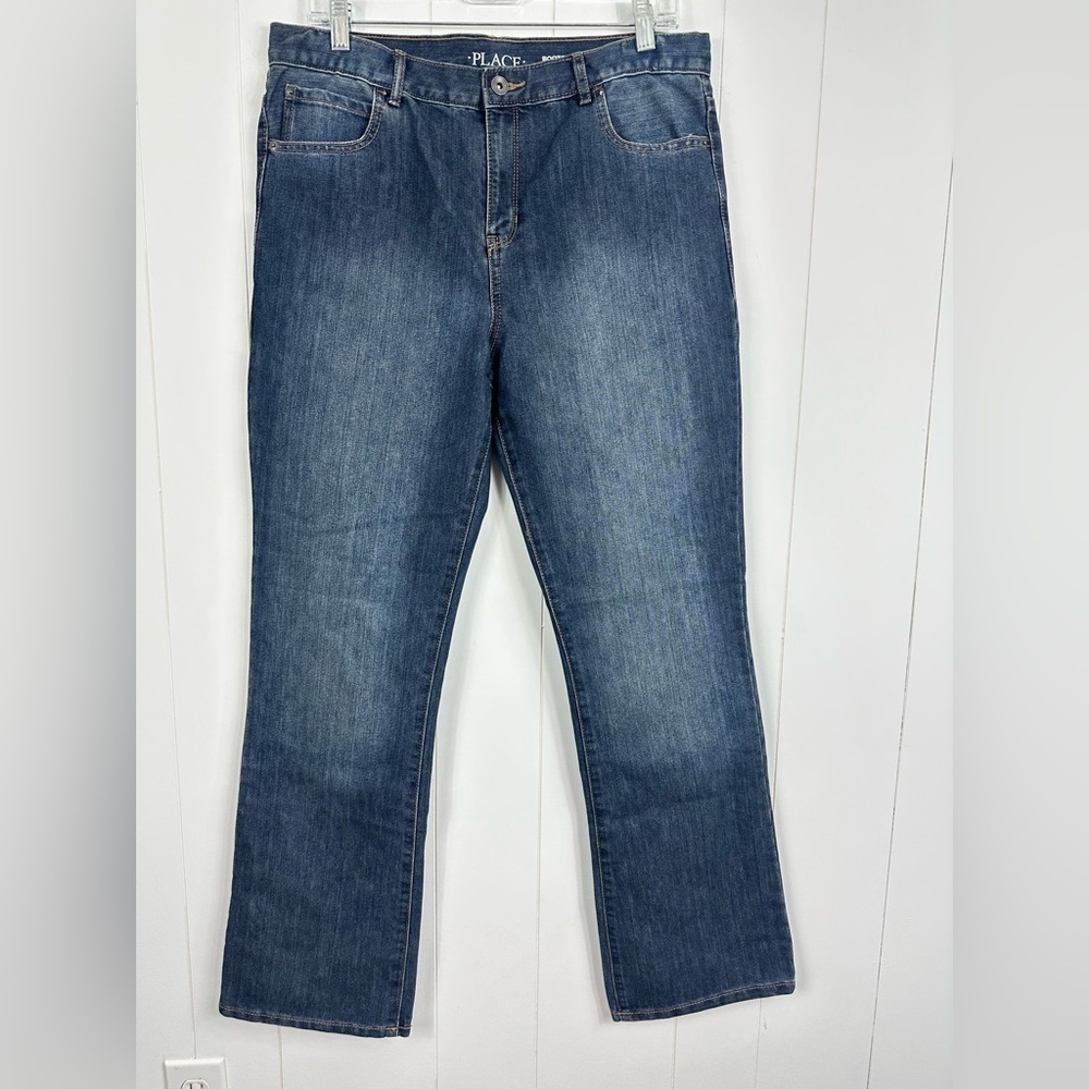 NWT Childrens Place Sz 18 Husky Bootcut Semi-Evasee Blue Wash Adjustable Waist